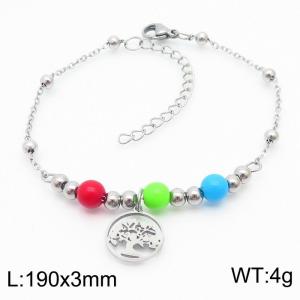 Fashion stainless steel 175 × 3mm Mix and match color beading with patchwork bead chains hanging on the Tree of Life accessory silver bracelet - KB171020-TJG