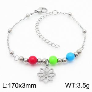 Fashion stainless steel 175 × 3mm Mix and match color beaded patchwork bead chain hanging hollow lotus shaped accessory silver bracelet - KB171022-TJG