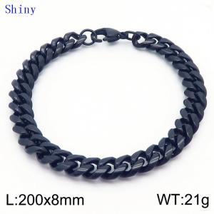 20cm Black Color Stainless Steel Shiny Cuban Link Chain Bracelet For Men - KB171082-Z