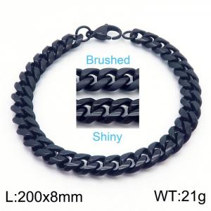 20cm Black Color Stainless Steel Brushed Shiny Cuban Link Chain Bracelet For Men - KB171090-Z