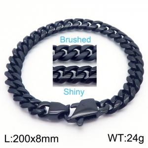 20cm Black Color Stainless Steel Brushed Shiny Cuban Link Chain Bracelet For Men - KB171091-Z
