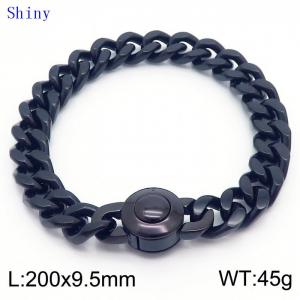 European and American Fashion Stainless Steel 200 × 9.5mm Cuban chain smooth round buckle men's temperament black bracelet - KB171094-Z