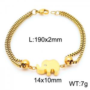 190mm Women Gold-Plated Stainless Steel Box Chain Bracelet with Cute Elephant Charm - KB171148-Z