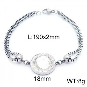 190mm Women Stainless Steel&Rhinestones Box Chain Bracelet with Translucent Zircon Charm - KB171175-Z