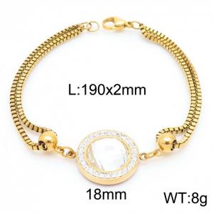 190mm Women Gold-Plated Stainless Steel&Rhinestones Box Chain Bracelet with Translucent Zircon Charm - KB171180-Z