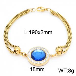 190mm Women Gold-Plated Stainless Steel&Rhinestones Box Chain Bracelet with Blue Zircon Charm - KB171181-Z