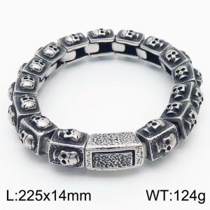 225x14mm Multi sided Skull Head Bracelet Square Stainless Steel Ancient Silver COLOUR Charm Bracelet Men's Jewelry - KB179298-KJX