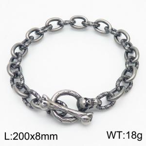 Fashion stainless steel 200×8mm Mixed O-shaped Chain Skull Head Ancient Silver OT Buckle Temperament Retro Ancient Silver Bracelet - KB179422-Z