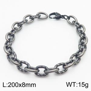 8mm boiled black embossed steel color men's Korean stainless steel bracelet - KB179456-Z
