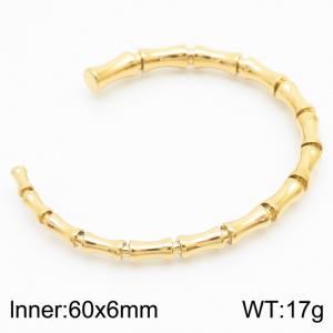 Fashionable stainless steel bamboo joint C-shaped opening adjustable charm gold bracelet - KB179513-KFC