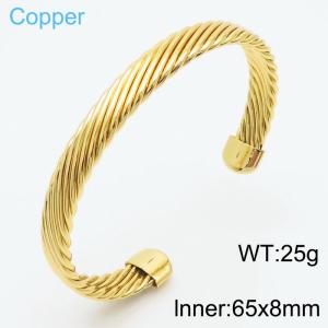 European and American fashion stainless steel twisted wire C-shaped opening adjustable charm gold bangle - KB179521-TJG
