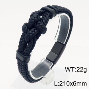 21x6mm Leather Knotted Charms Bracelet Men Multi-Leather Bracelet Black Color - KB179554-KFC