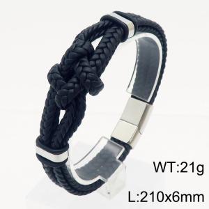 21x6mm Leather Knotted Charms Bracelet Men Multi-Leather Bracelet Silver Color - KB179557-KFC