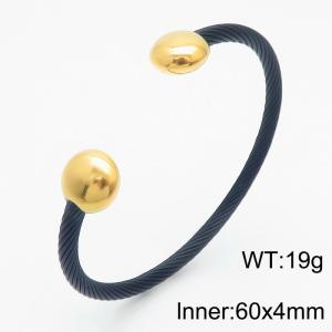 Japanese and Korean style black steel wire golden round bead open stainless steel men's bracelet - KB179571-TSC