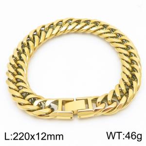 220x12mm Vintage Men's Charm Cuban Chain Fashion Stainless Steel Bracelet Gold Colour - KB179834-KFC