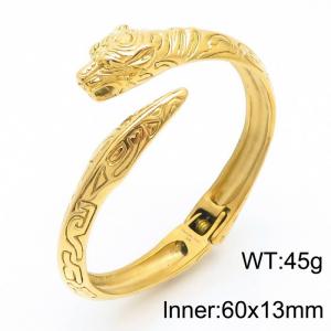 60x13mm Men's domineering tiger head retro text bracelet stainless steel gold color bracelet charm jewelry jewelry - KB179837-KJX