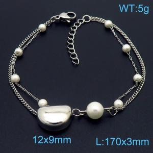 Silver Stainless Steel and Beaded Links Handmade Bracelet Adjustable size - KB179839-Z