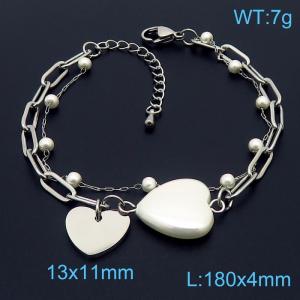 Silver Stainless Steel and Beaded Links Handmade  Bracelet with Love Charms Adjustable size - KB179840-Z