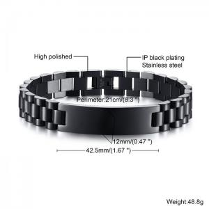 Curved plaque engraved watch strap 12mm black titanium steel men's bracelet - KB179902-WGSF