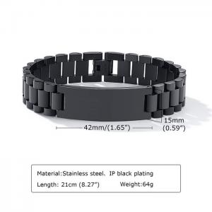Titanium steel men's curved 15mm brand black bracelet with engraved character strap - KB179905-WGSF