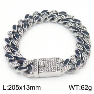 Hip Hop style polished stainless steel Cuban chain silver diamond men's bracelet - KB179928-KJX