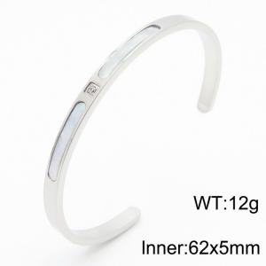 Stainless Steel Open Bangle With Sone Silver Color - KB179949-YA