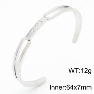 Stainless Steel Open Bangle With Sone Silver Color - KB179951-YA