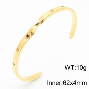 Stainless Steel Open Twist Bangle With Sone Gold Color - KB179952-YA