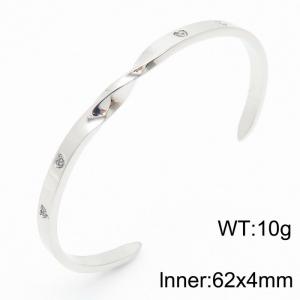 Stainless Steel Open Twist Bangle With Sone Silver Color - KB179953-YA