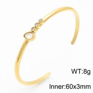 Stainless Steel Open Twist Bangle With Shell And Sone Gold Color - KB179954-YA
