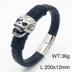 21cm Skull Personalized Genuine Leather Bracelet - KB179989-YY