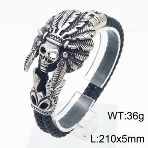 21cm Personalized Double Layer Leather Rope Woven Skull Head Genuine Leather Bracelet - KB179992-YY