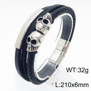 21cm stainless steel skeleton woven multi-layer stainless steel leather bracelet - KB180011-YY