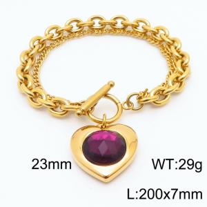 200x7mm Gold Stainless Steel Crystal Heart Charm Bracelet - KB180057-Z