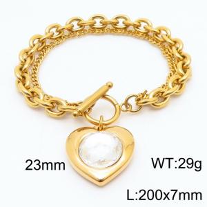 200x7mm Gold Stainless Steel Crystal Heart Charm Bracelet - KB180058-Z