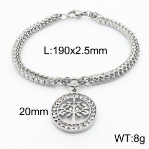 Wholesale Charm Double Bracelets Stainless Steel Life Tree Pendant Bracelet Zircon Chain - KB180197-Z