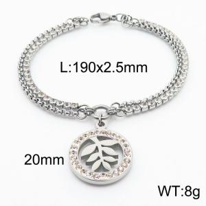Wholesale Charm Double Bracelets Stainless Steel Leaf Pendant Bracelet Zircon Chain - KB180198-Z