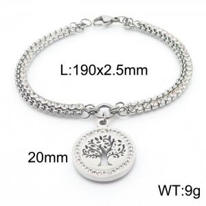 Wholesale Double Bracelets Stainless Steel Tree of Life Pendant Jewelry With Crystal Bracelet - KB180200-Z