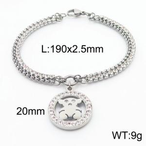190mm Women Double Bracelets Stainless Steel Bear Animal Pendant Jewelry With Zircon Bracelet - KB180201-Z