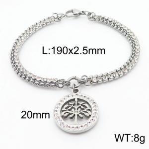 190mm Double Bracelets Stainless Steel Hollow Tree of Life Pendant Jewelry With Zircon Women's Bracelet - KB180203-Z
