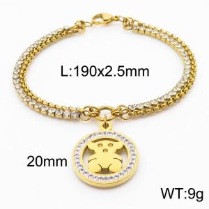 Double Bracelets 18k Gold Plated Stainless Steel Hollow Bear Pendant Jewelry With Zircon - KB180204-Z