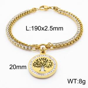 Double Bracelets 18k Gold Plated Stainless Steel Hollow Tree of Life Pendant Jewelry With Zircon - KB180205-Z