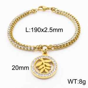 Double Bracelets 18k Gold Plated Stainless Steel Hollow Leaf Pendant Jewelry With Zircon - KB180206-Z