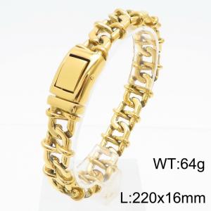 Hip hop style vacuum electroplated gold woven hollow stainless steel men's bracelet - KB180298-KJX