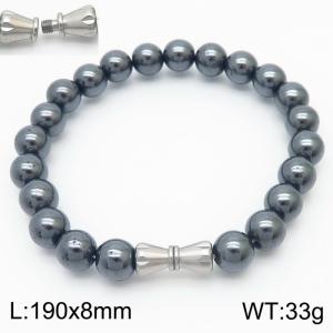 8mm Personalized cylindrical threaded buckle handmade DIY gray iron stone stainless steel men and women's beaded bracelet - KB180316-Z
