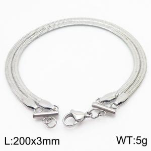 Double layer snake bone chain steel color titanium steel bracelet - KB180343-Z