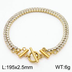 Double layered diamond studded stainless steel gold ot buckle bracelet - KB180348-Z