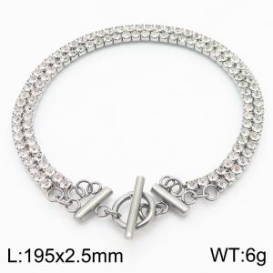Double layer diamond inlaid stainless steel ot buckle bracelet - KB180349-Z