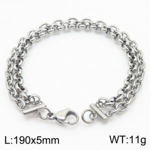 Stainless steel double layer splicing chain steel color bracelet - KB180356-Z