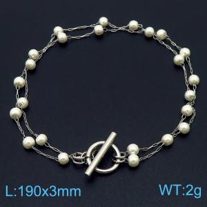 Double layer pearl chain OT buckle stainless steel bracelet - KB180374-Z